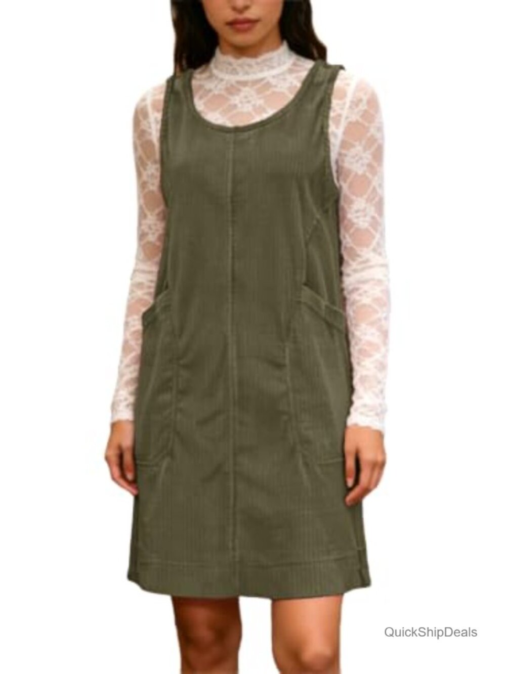 Corduroy Overall Mini Dress A-Line Sleeveless Pinafore with Pockets